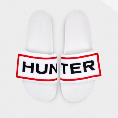 Hunter Original Terry Towelling Logo Adjustable Slides For Womens - NZ U4208